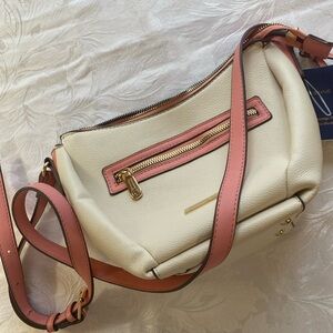 Adrienne Vittadini Elegant Cream and Tan Crossbody Bag